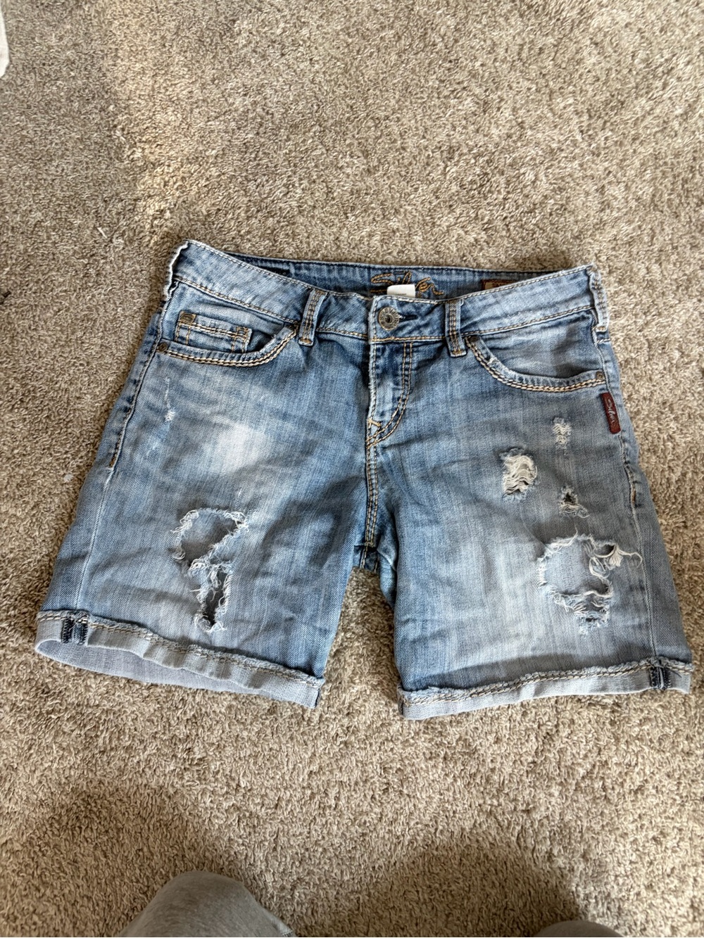 Silver Jeans Light Blue Distressed Denim Shorts
